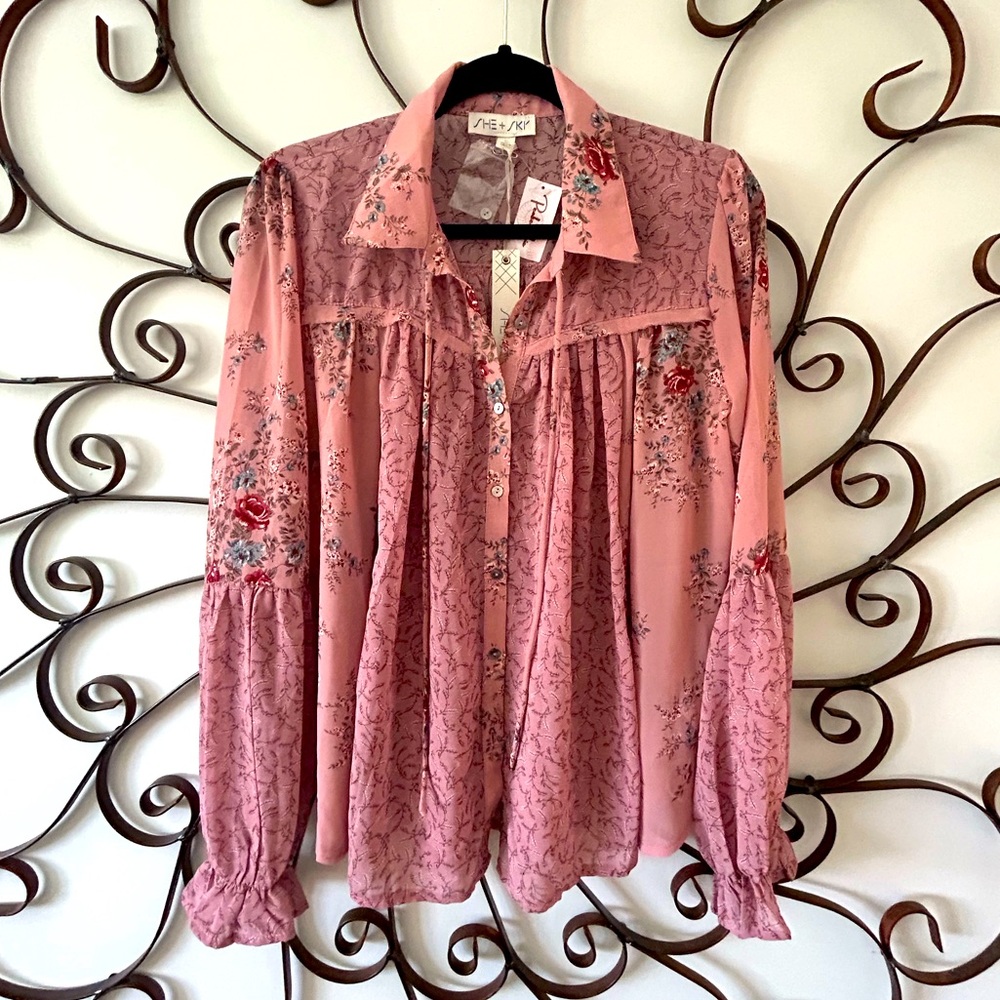 SHE+SKY Pink Salvia Woven Top